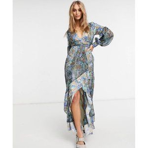 Maxi Dress in Mixed Ditsy Print with Self Belt by ASOS DESIGN